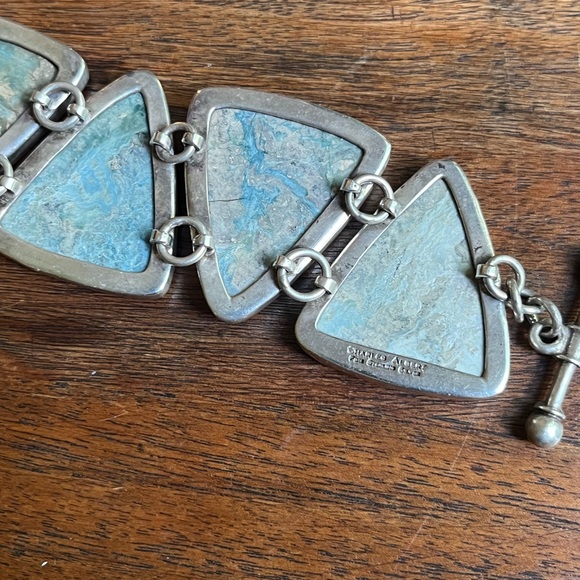 Charles Albert vintage sterling silver Triangular Natural Blue Stone Bracelet! - Picture 5 of 5